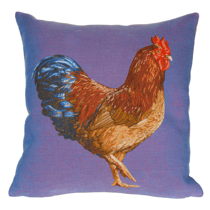Coussin Marans bleu, campgne, nature, intérieur, coq - Jules Pansu