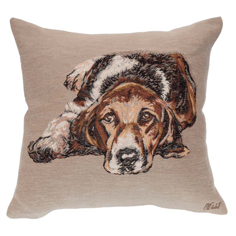Coussin Ulysse, campagne, chien marron, maison, décoration - Jules Pansu