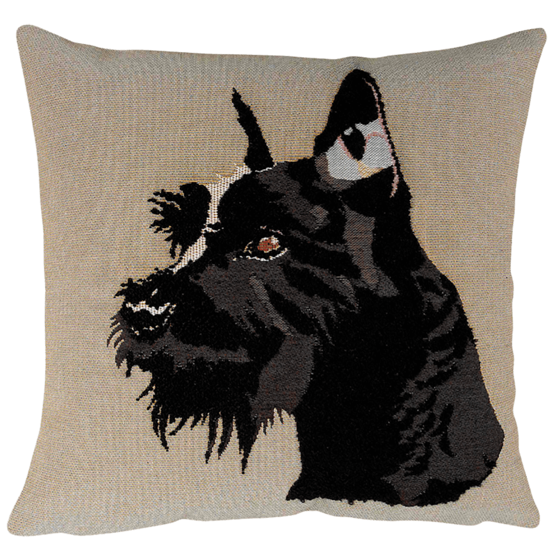 Coussin Karl beige, scotish terrier, beige, noir, campagne, décoration intérieur - Jules Pansu