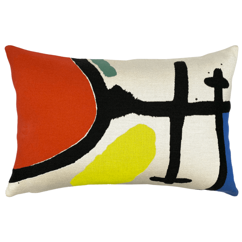 Coussin Tapis de Tarragona, Joan Miro Bleu rouge, jaune, blanc- Jules Pansu