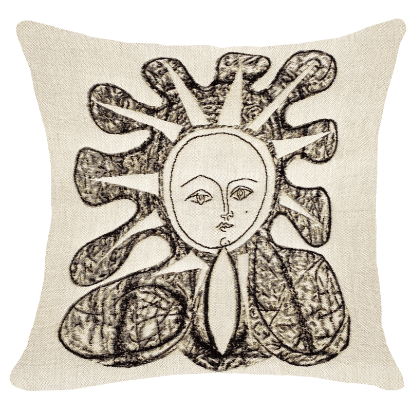 Françoise au soleil cushion 1946, artist design, exterior, black and white, line drawing- Jules Pansu