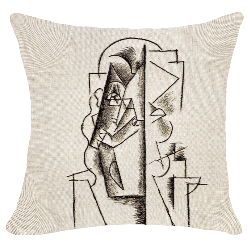 cushion,Tête d'homme cushion 1912, line drawing, black and white  - Jules Pansu