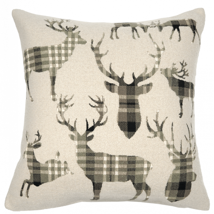 Coussin tartan écossais motif de cerf beige tissage jacquard - Jules Pansu