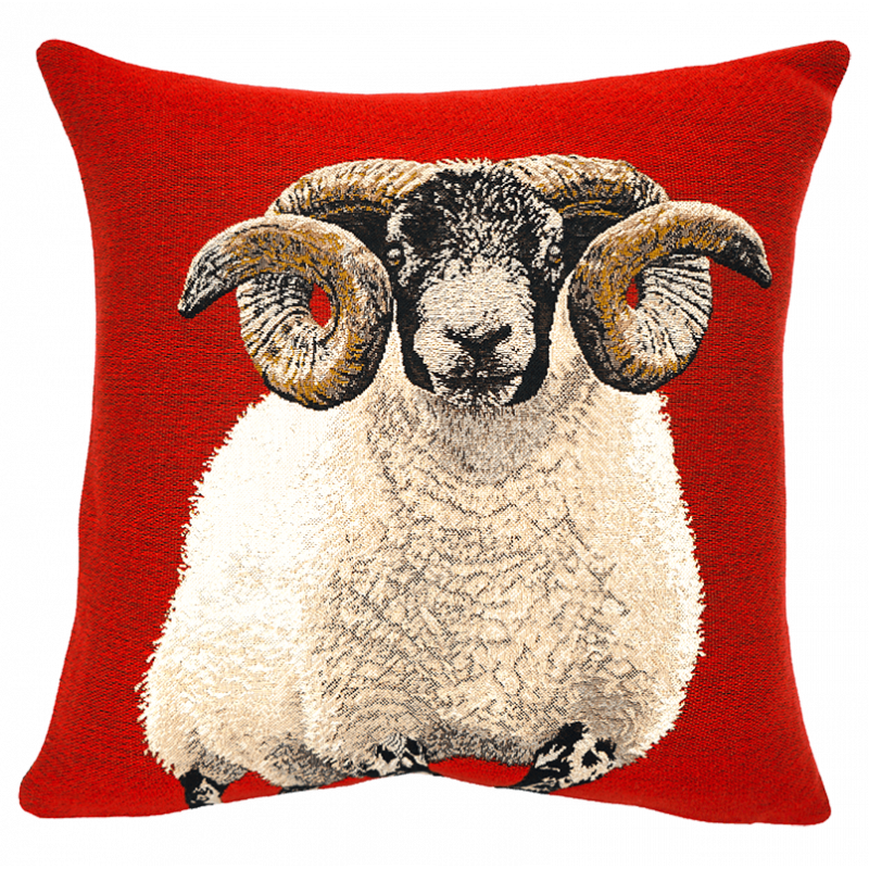 coussin Bélier écossais rouge tissage jacquard Jules Pansu - Déco campagne