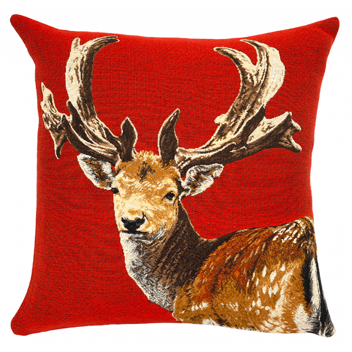 coussin cerf Elaphe rouge en tissage jacquard - déco campagne et montagne - Jules Pansu - chasse