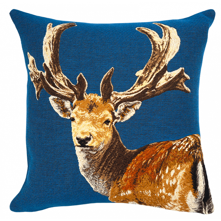 Blue Elaphe stag cushion in jacquard weave - country and mountain decor - Jules Pansu - hunting