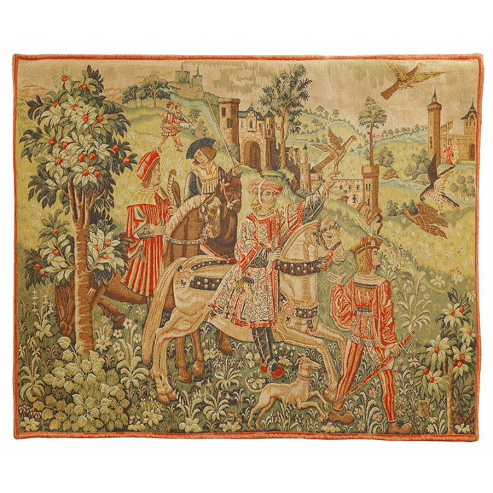 Jacquard tapestry Hunting party woven in Flanders in France ref.3955 - Jules Pansu weaver