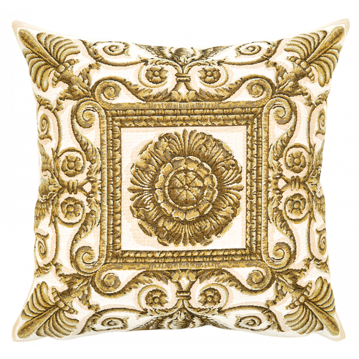 Housse de coussin Ornements blanc tissé en France par Jules Pansu, tissage jacquard tapisserie - cadeau boutiques de musées