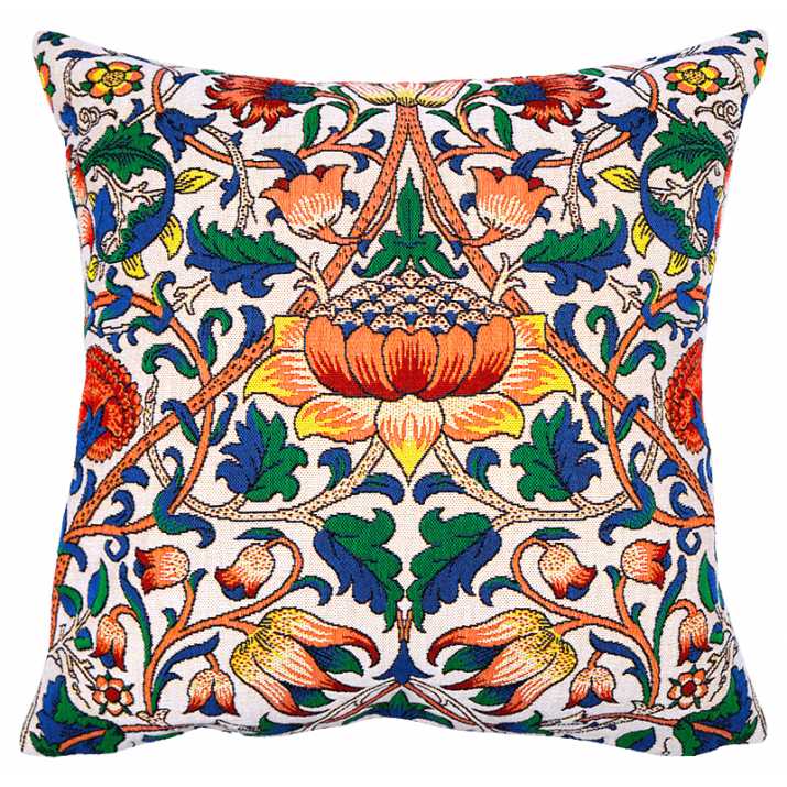 Coussin fleuri william morris Peony en tissage jacquard tapisserie par Jules Pansu, tisserand français depuis 1878