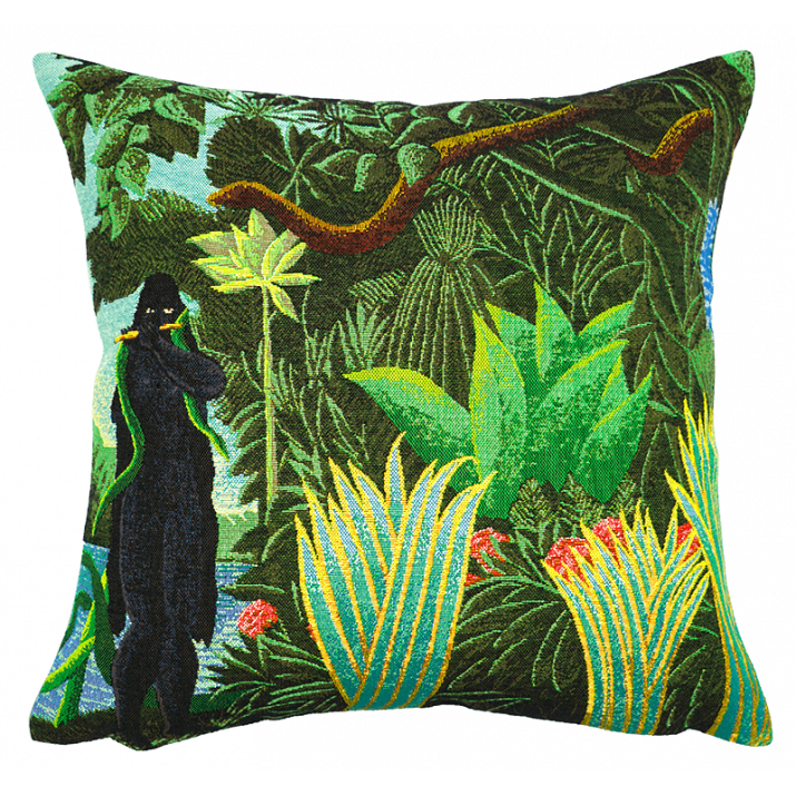 Coussin La charmeuse de serpent d'après Douanier Rousseau - Made in France par Jules Pansu, jacquard tapisserie