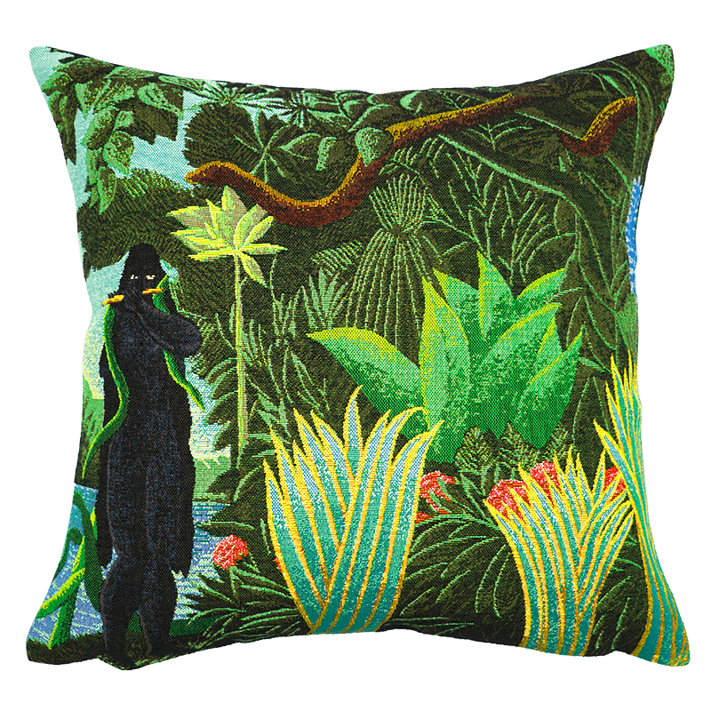 Cushion The snake charmer after Douanier Rousseau - Made in France by Jules Pansu, jacquard tapestry