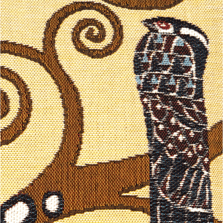 Détail du coussin artiste Klimt en jacquard tapisserie par Jules Pansu - Made in France, Boutiques de musées, idées cadeaux