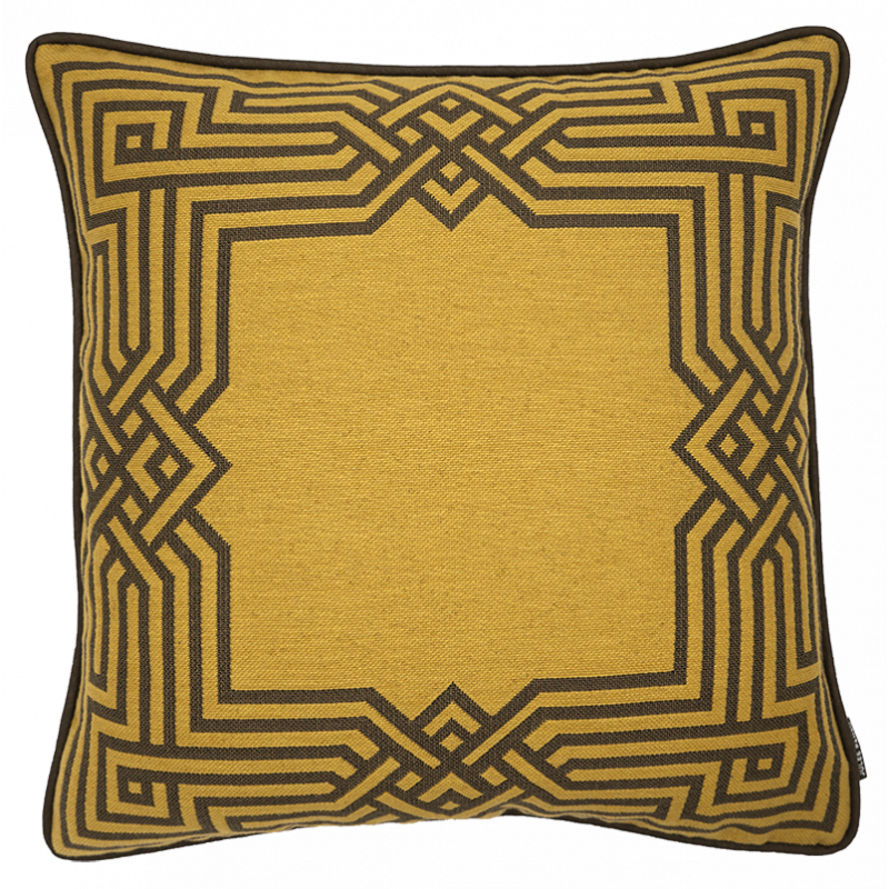 Art deco ochre cushion in jacquard weaving tapestry Jules Pansu - Made in France - 11170